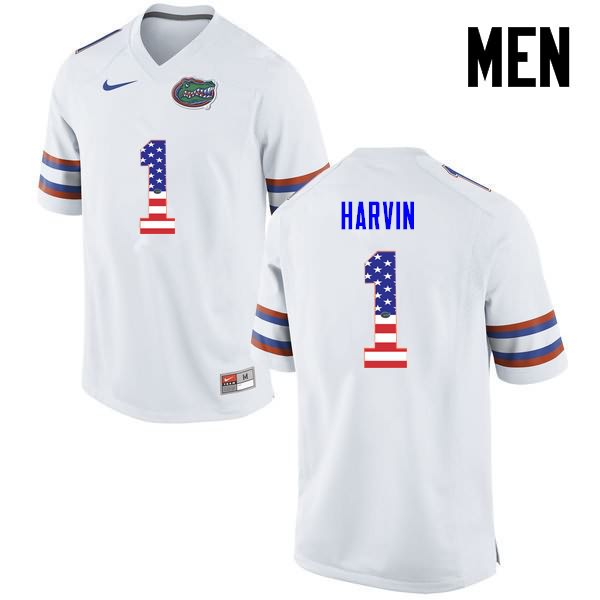 Men's NCAA Florida Gators Percy Harvin #1 Stitched Authentic USA Flag Fashion Nike White College Football Jersey YFU7165IZ